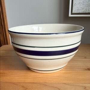 Vintage Tienshan Country Crock Stoneware ONE Bowl Blue Green Stripe Farmhouse 6"